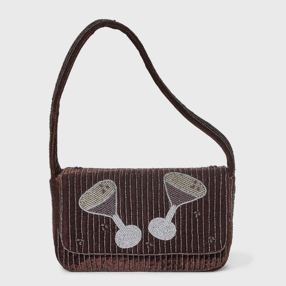 A New Day - Embellished Espresso Martini Flap Shoulder Bag - Brown